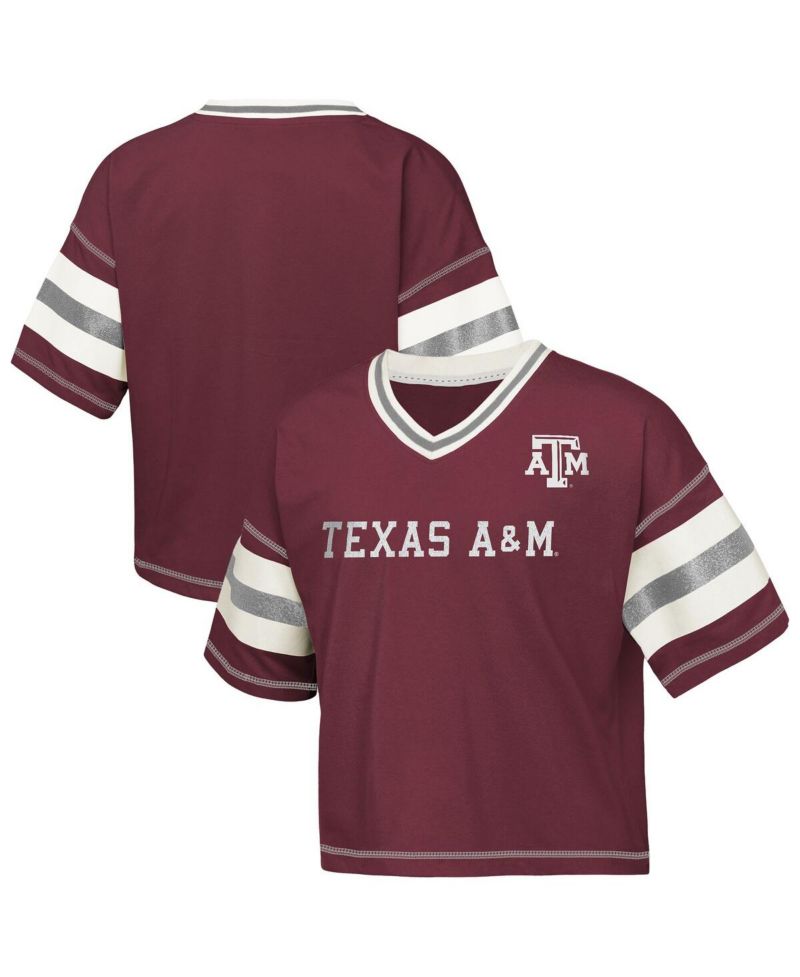 Big Girls Maroon Texas A&M Aggies Grid Iron V-Neck T-Shirt