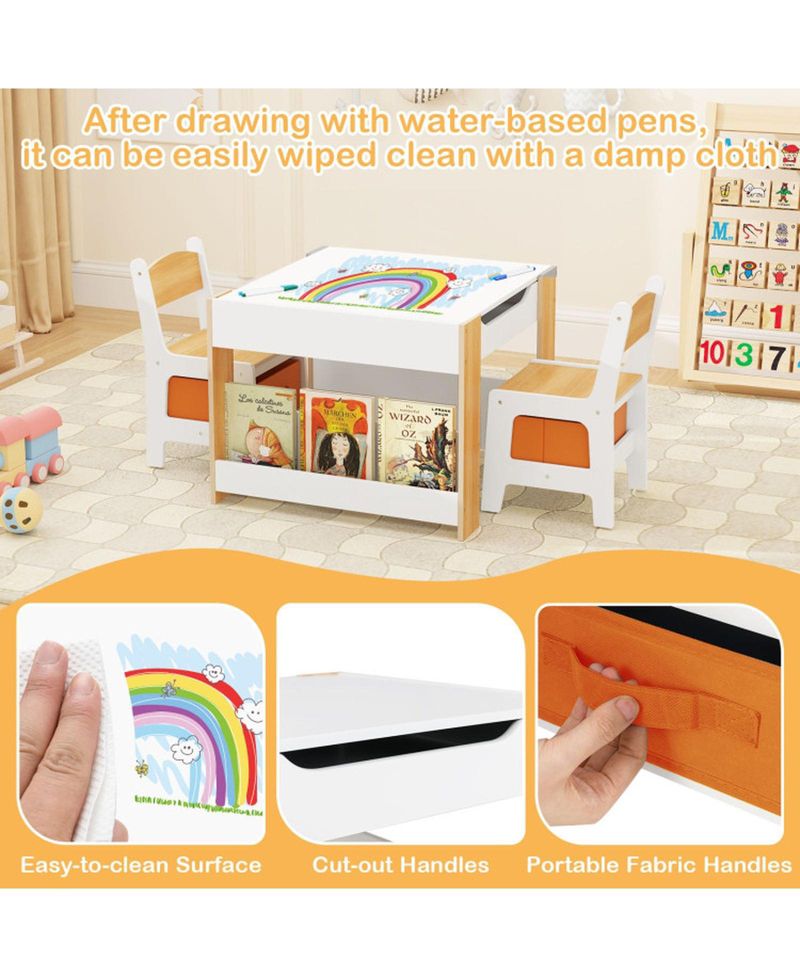4-in-1 Kids Activity Table and 2 Chairs Set with Reversible Tabletop