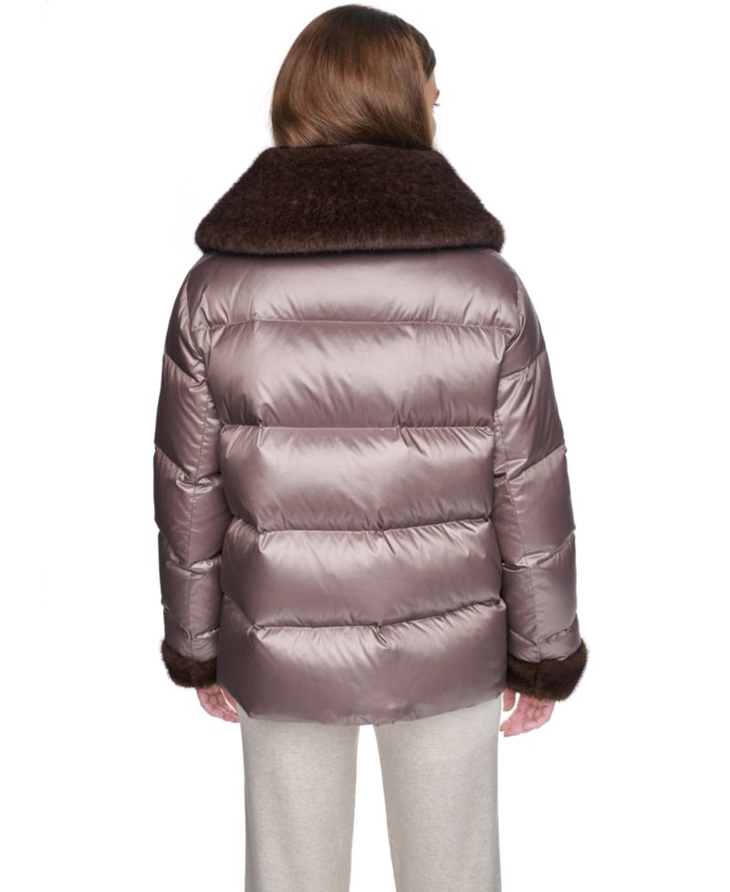 Women's Short Faux Fur Cuffs and Collar Puffer