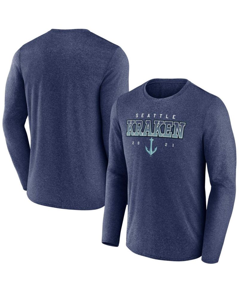 Men's Heather Deep Sea Blue Seattle Kraken Long Sleeve T-shirt