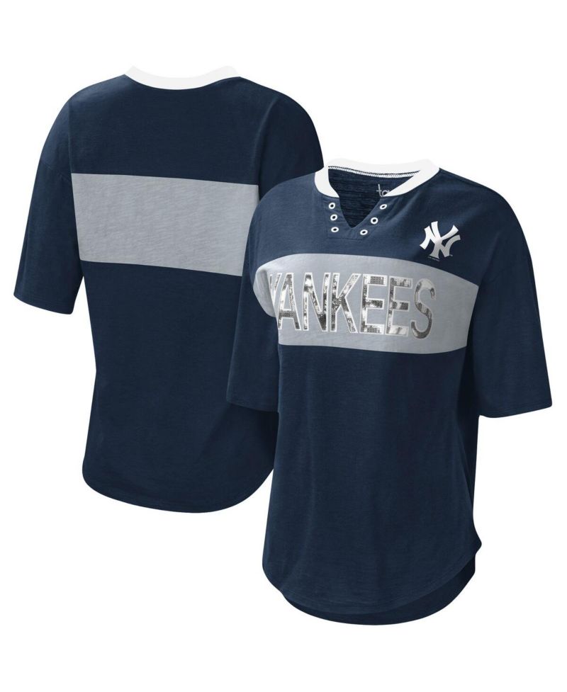 Women's Navy and Gray New York Yankees Lead Off Notch Neck T-shirt