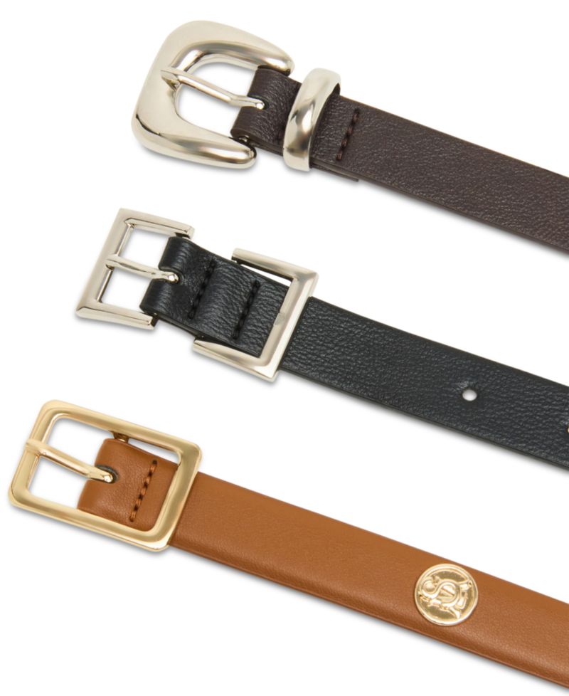 Textured Faux-Leather Belts, Set of 3