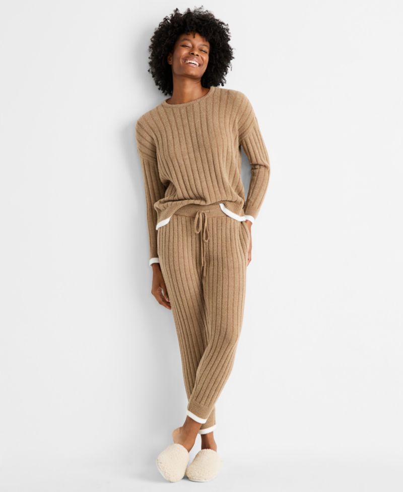 Women's Chenille Crewneck and Jogger Sweater Set