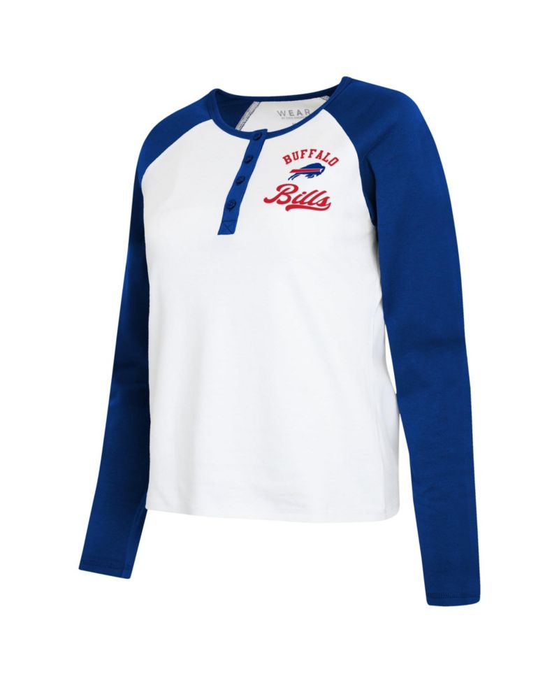 Women's White/Royal Buffalo Bills Henley Long Sleeve Raglan T-Shirt