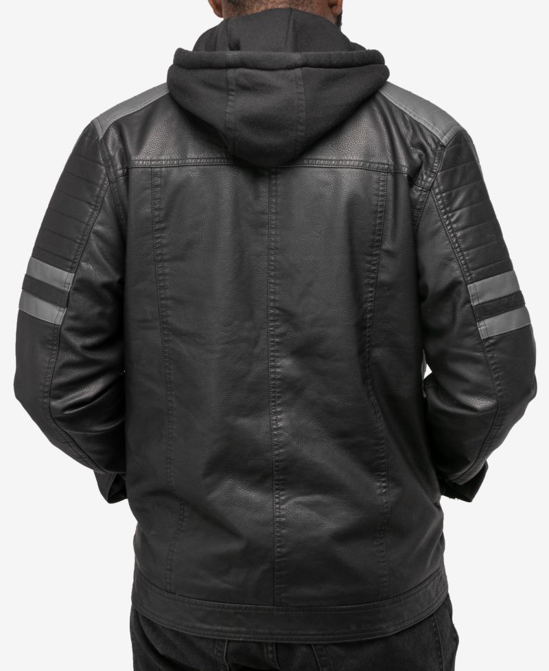 XRAY Men's Grainy PU Leather Hooded Jacket With Faux Shearling Lining