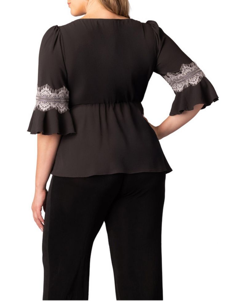 Plus Size Chateau Lace Trim Peplum Top