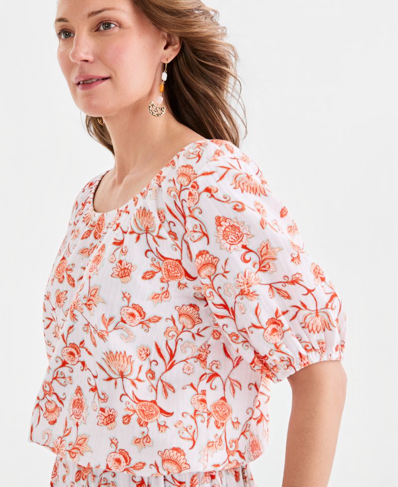 Women's Printed Gauze Bubble Top