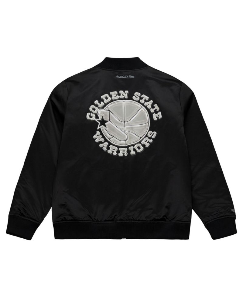 Men's Black Golden State Warriors Chrome Satin Bomber Full-Zip Jacket