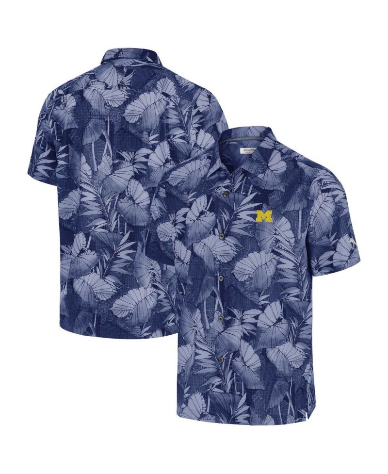 Men's Blue Michigan Wolverines Coast Nuevo Fronds Button-Up Shirt