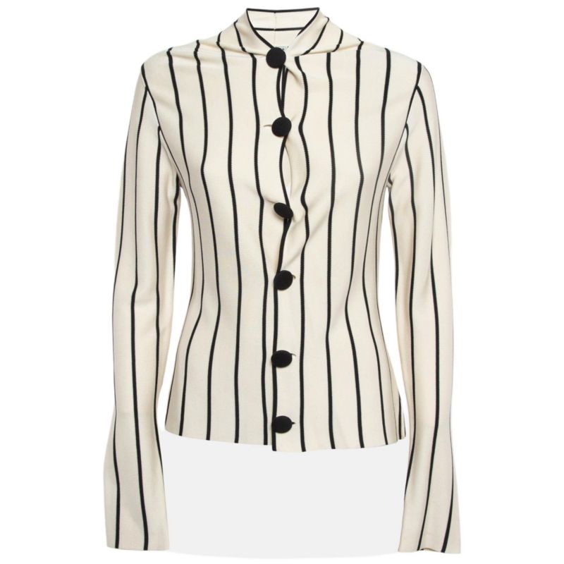 Women's Cream Striped Silk Knit Cardigan