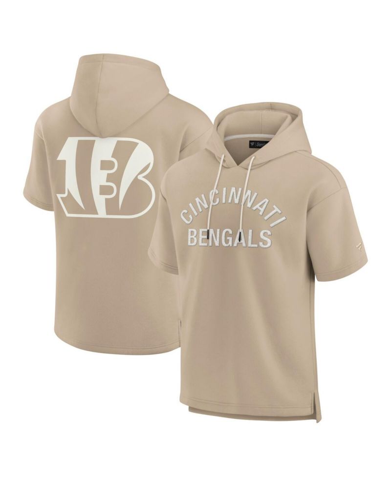 Men's and Women's Khaki Cincinnati Bengals Elements Super Soft Fleece Short Sleeve Pullover Hoodie