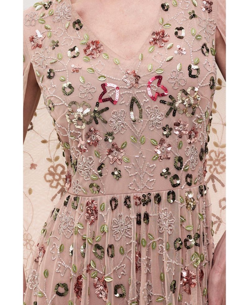 Women's Cape Sleeves Embellished Sequin Maxi Dress