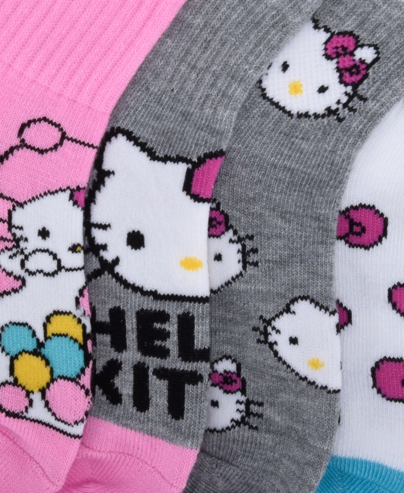 Girls' 4-16 Hello Kitty Ribbed-Cuff Ankle Crew Socks, 6-Pack