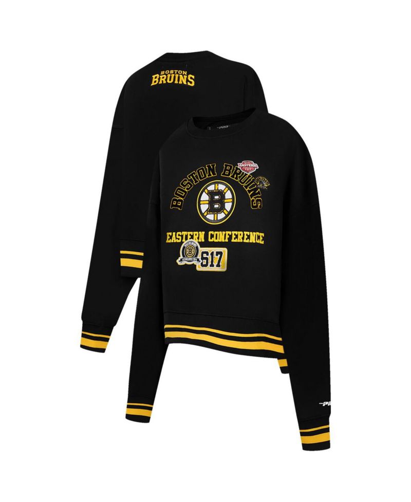 Women's Black Boston Bruins Area Code Cropped Pullover Sweatshirt
