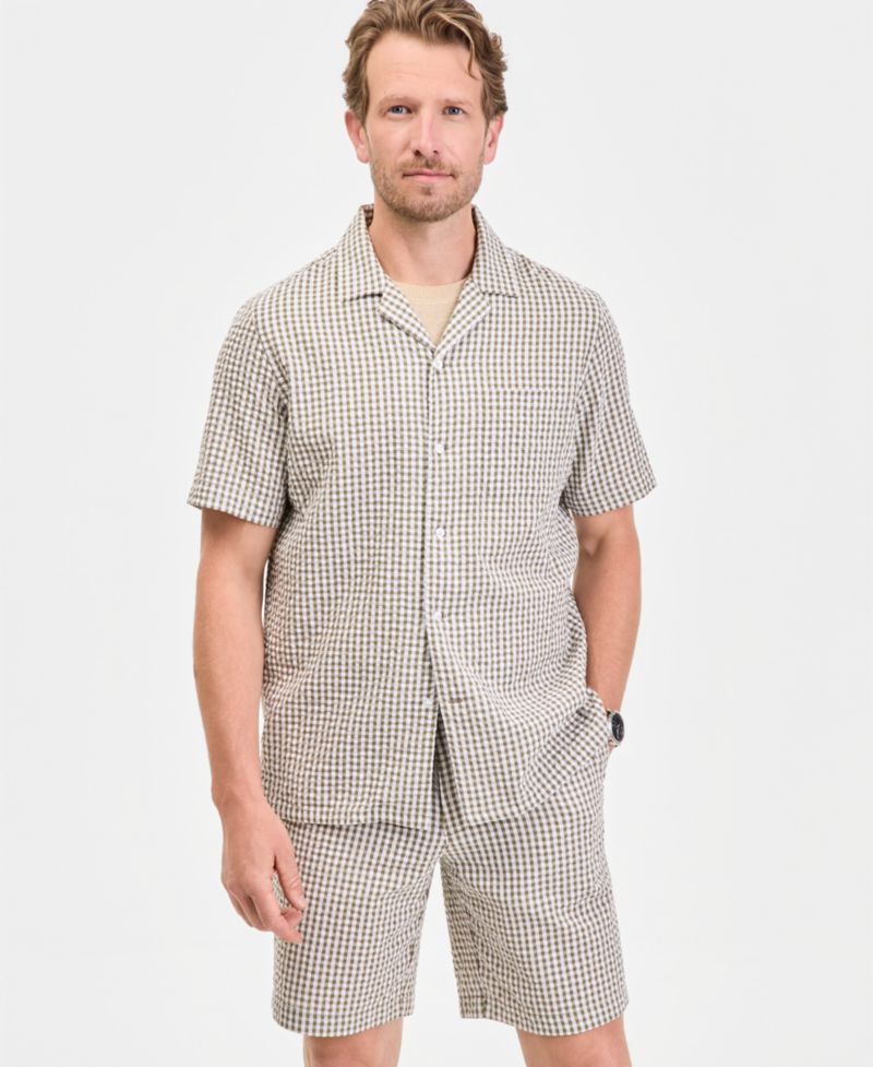 Men's Short Sleeve Striped Seersucker Button-Front Camp Shirt