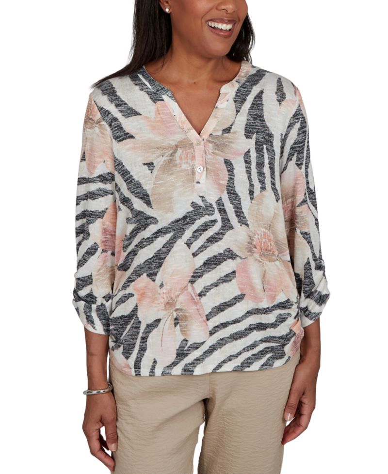 Women's Travel Advisory Animal Floral Henley Top