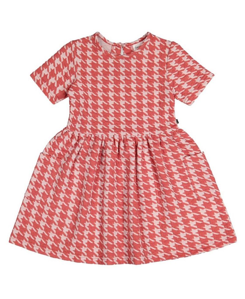 Big Girls Short Sleeve Dress with Pockets Houndstooth