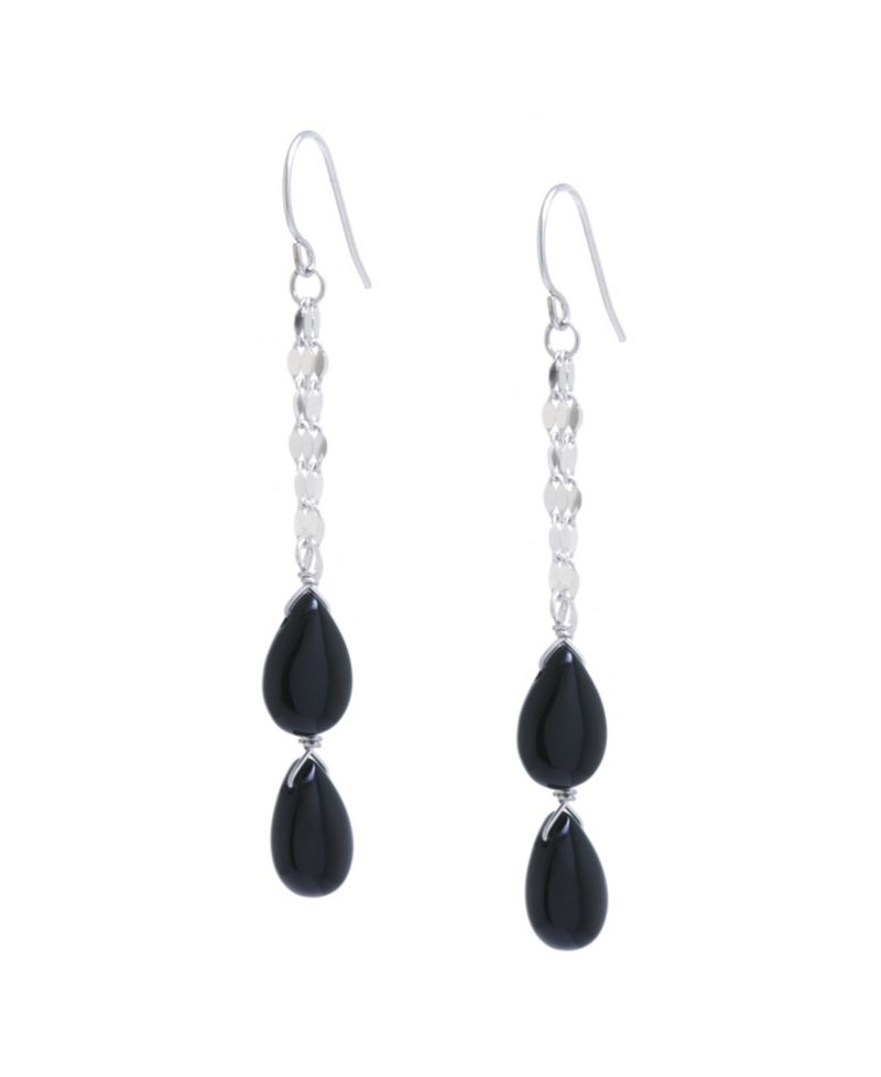 Sterling Silver Double Teardrop Chain Drop Earrings
