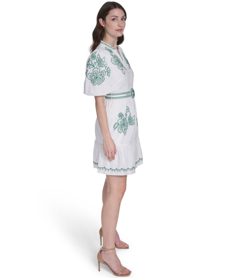 Petite Embroidered Belted Dress