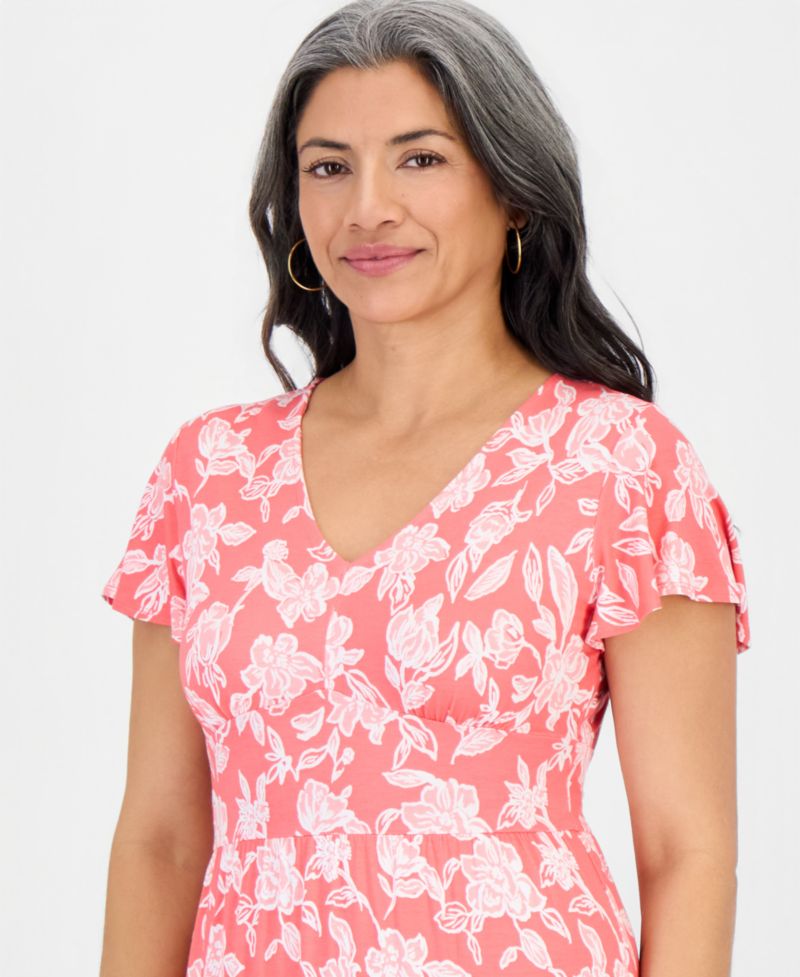Petite Printed Knit V-Neck Midi Dress