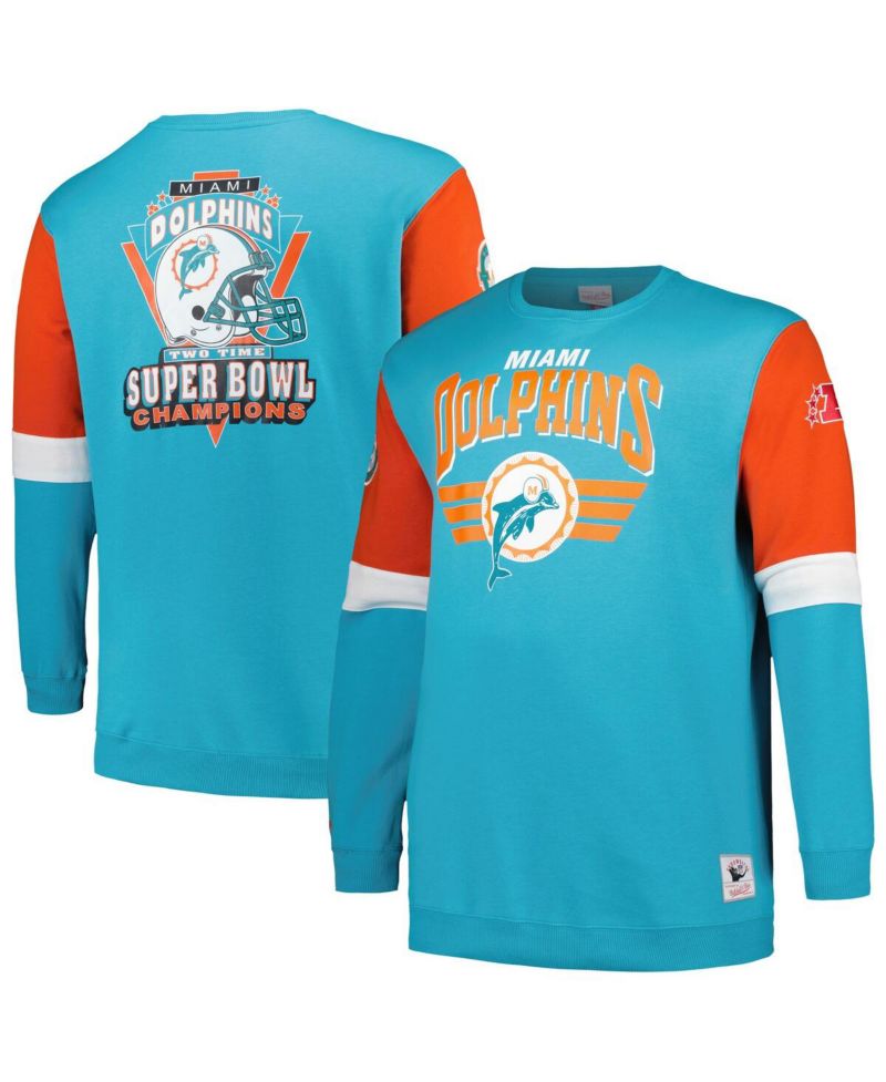 Men's Aqua Miami Dolphins Big and Tall Fleece Pullover Sweatshirt