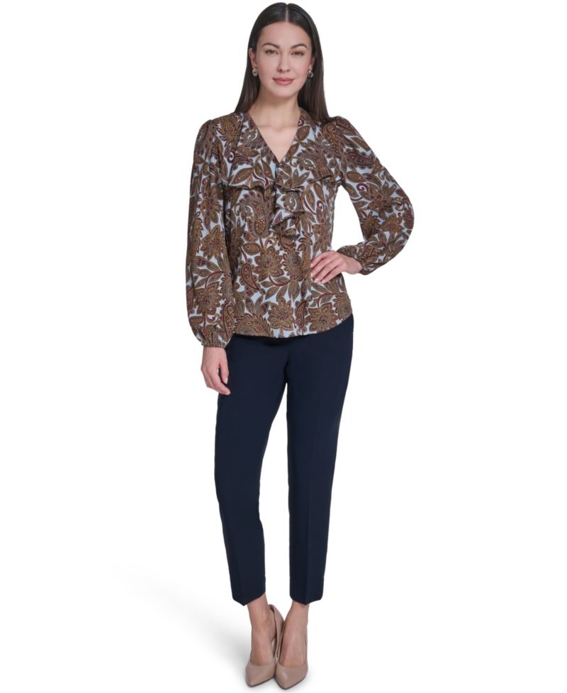Women's V-Neck Long-Sleeve Ruffle Blouse