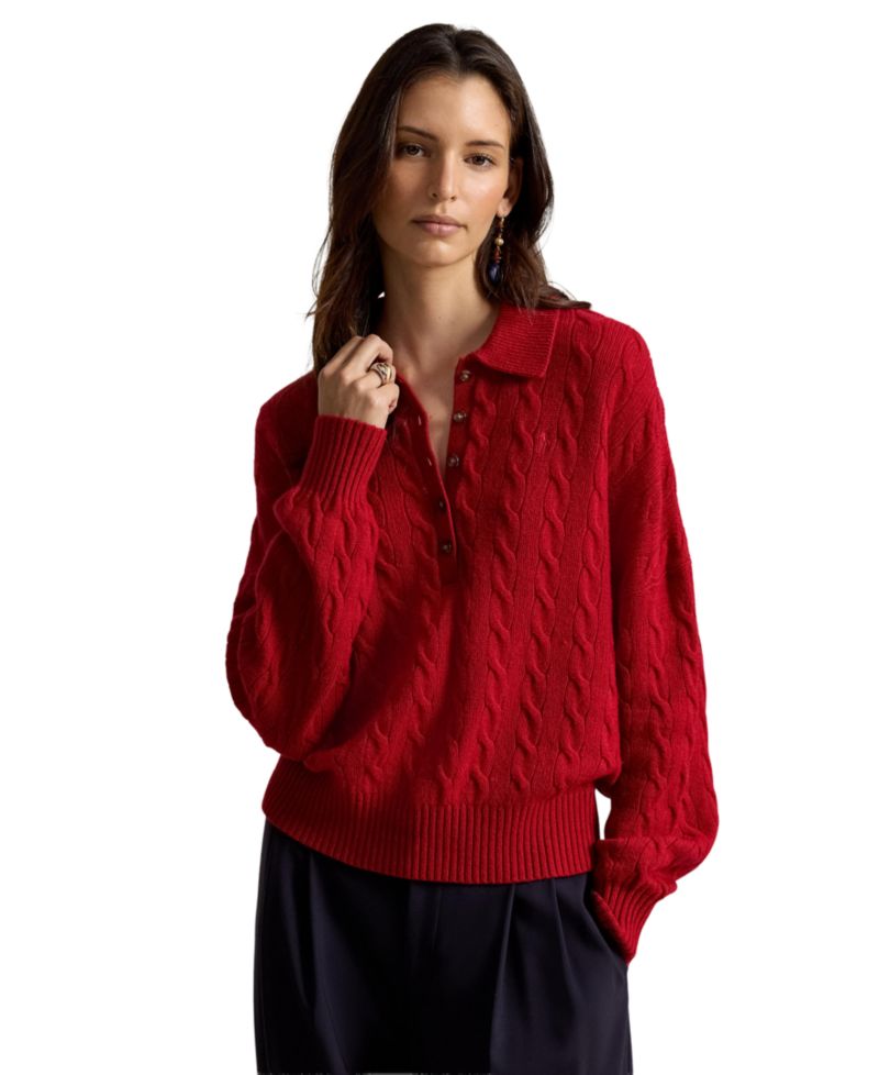 Women's Cable-Knit Wool-Cashmere Polo-Collar Sweater