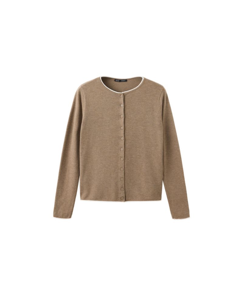Women's Contrast-Trim Crewneck Cardigan