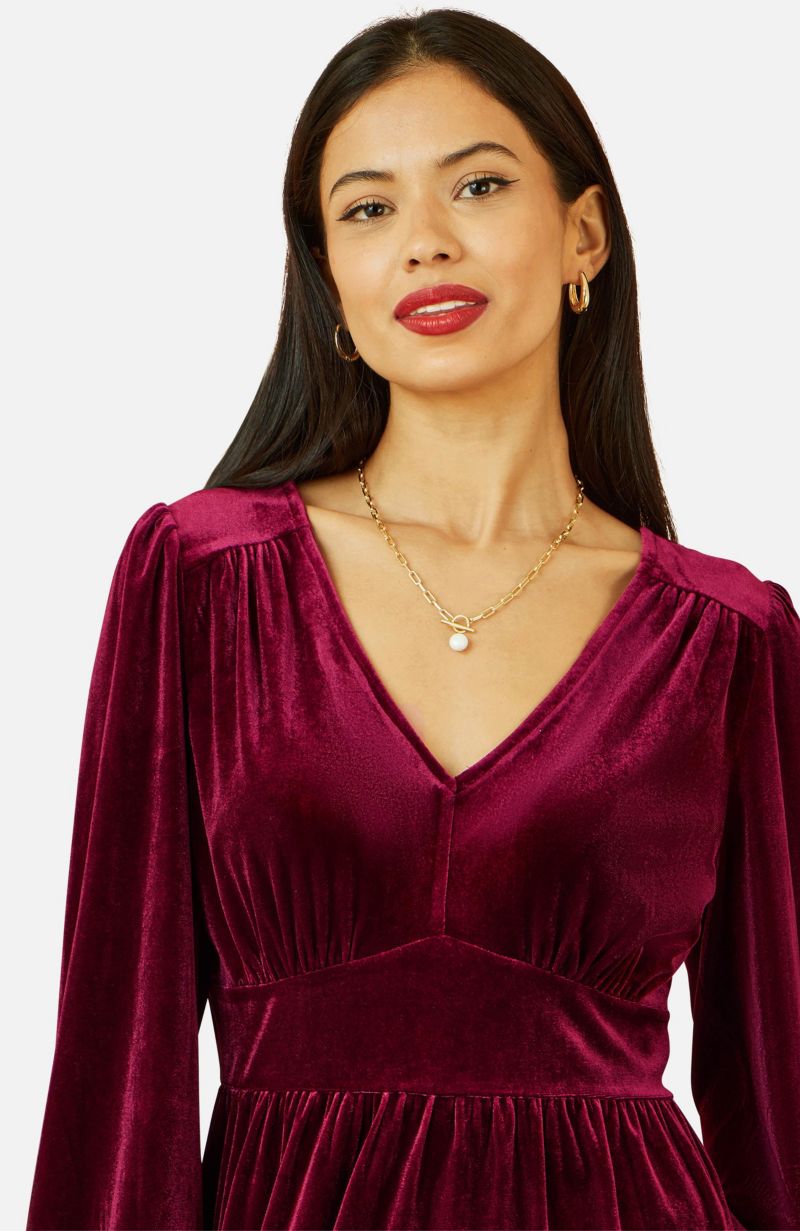 Women's Velvet Long Sleeve Skater Dress