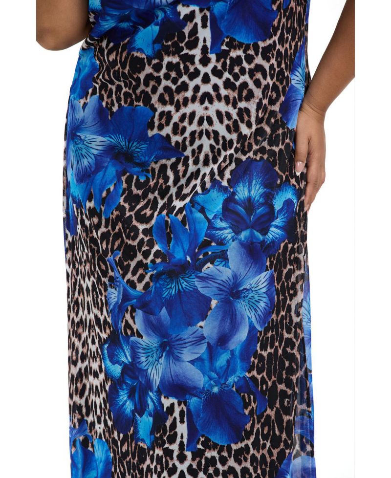 Women's Leopard Print And Floral Maxi Dress