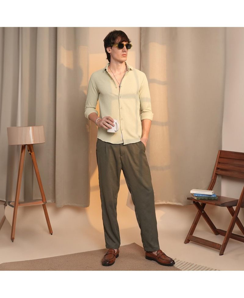 Men's Butter Yellow Micro Cubic-Textured Shirt