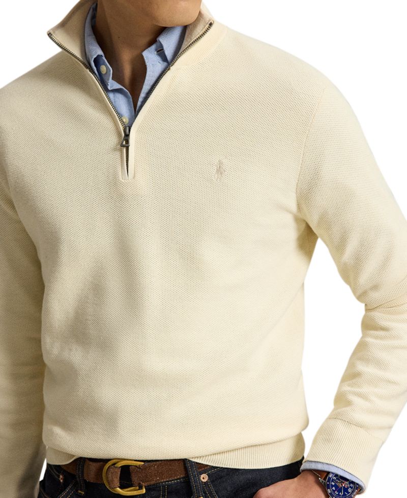 Men's Mesh-Knit Cotton Quarter-Zip Sweater