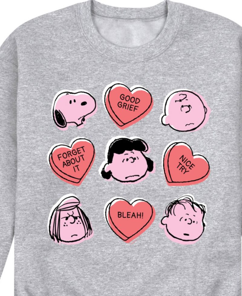 Men's Peanuts Candy Hearts Long Sleeve Fleece T-Shirt