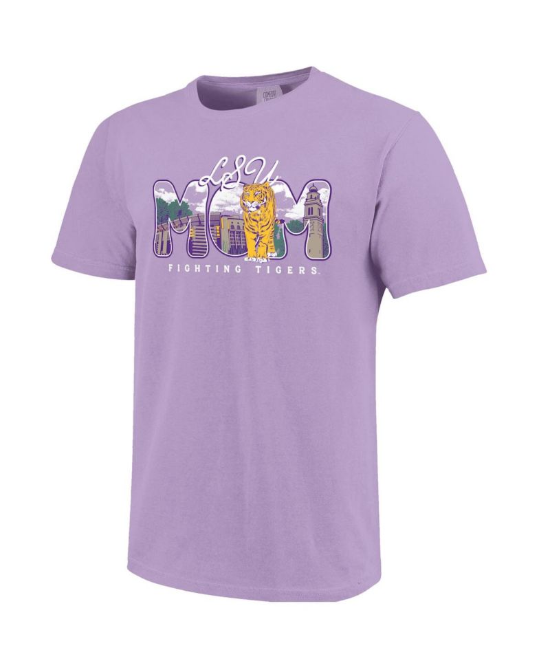 Women's Purple LSU Tigers Comfort Colors Campus Drawing Mom T-Shirt