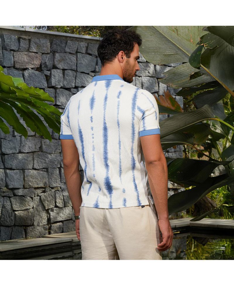 Men's Powder Blue and Daisy White Tie-Dye Tactile Polo T-Shirt