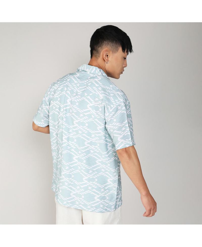 Men's Icy Blue Geometric Overlap Shirt