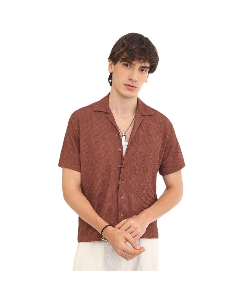 Men's Chocolate Brown Micro Zig-Zag Shirt