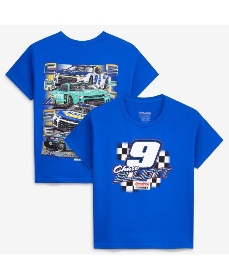 Big Boys and Girls Royal Chase Elliott 9 Multi-Sponsor T-Shirt