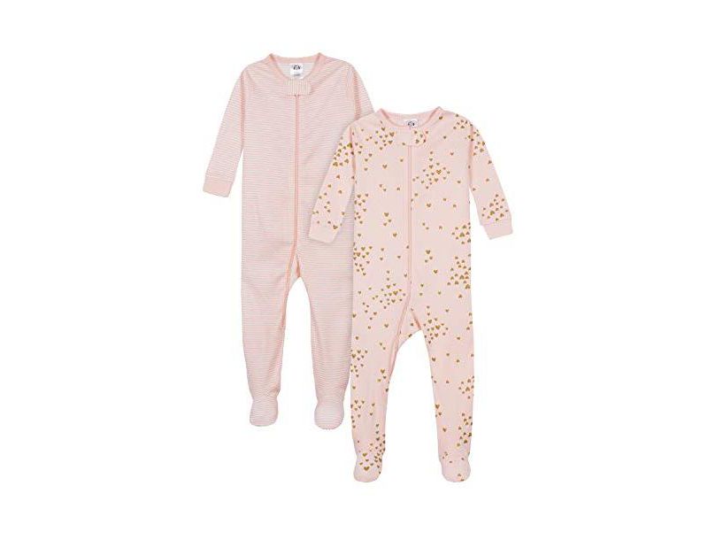 Baby Girls 2-Pack Snug Fit Footed Cotton Pajamas, Love, 0-3 Months