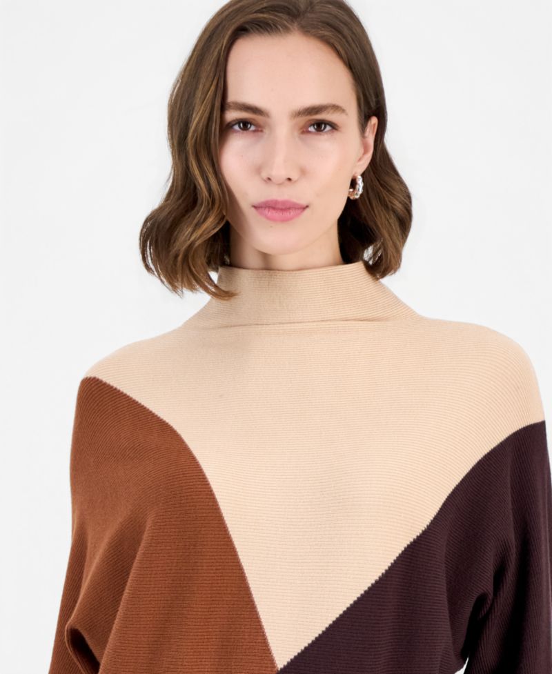 Women's Colorblock Dolman-Sleeve Funnel-Neck Pullover