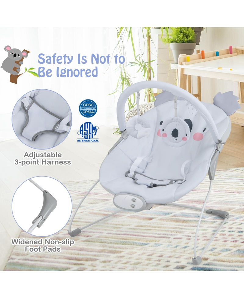 Boys Portable Bouncer Rocker Seat with Detachable Toy Bar-Grey