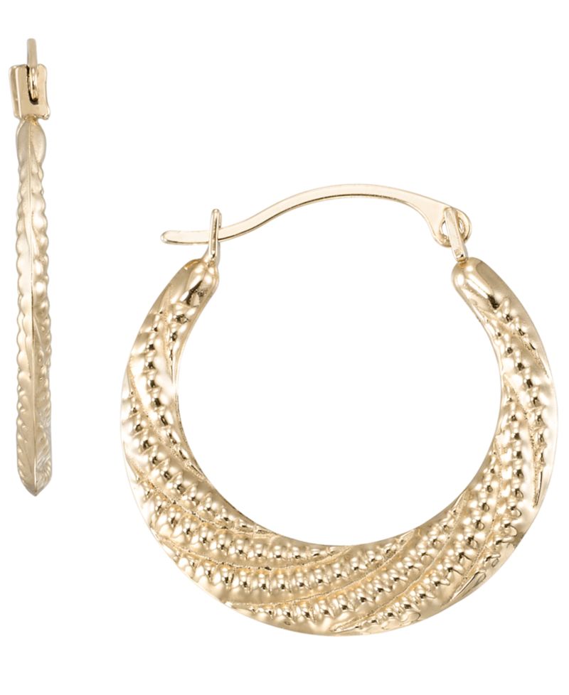High Polished & Milgrain Round Hoop Earrings in 10k Yellow Gold