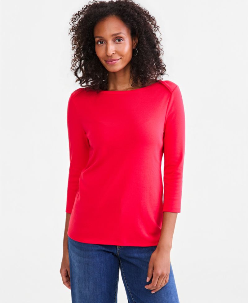 Plus Size 3/4 Sleeve Boat-Neck Top