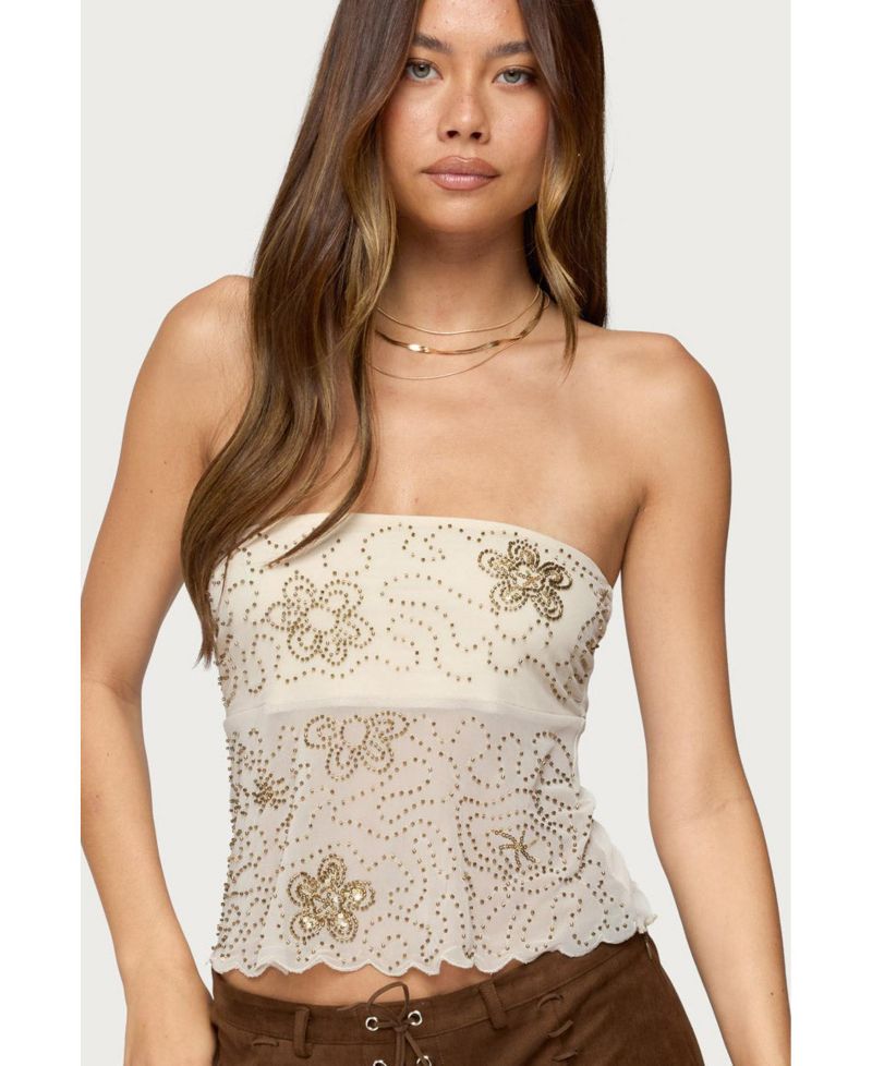 Women's Astra Beaded Sheer Strapless Top