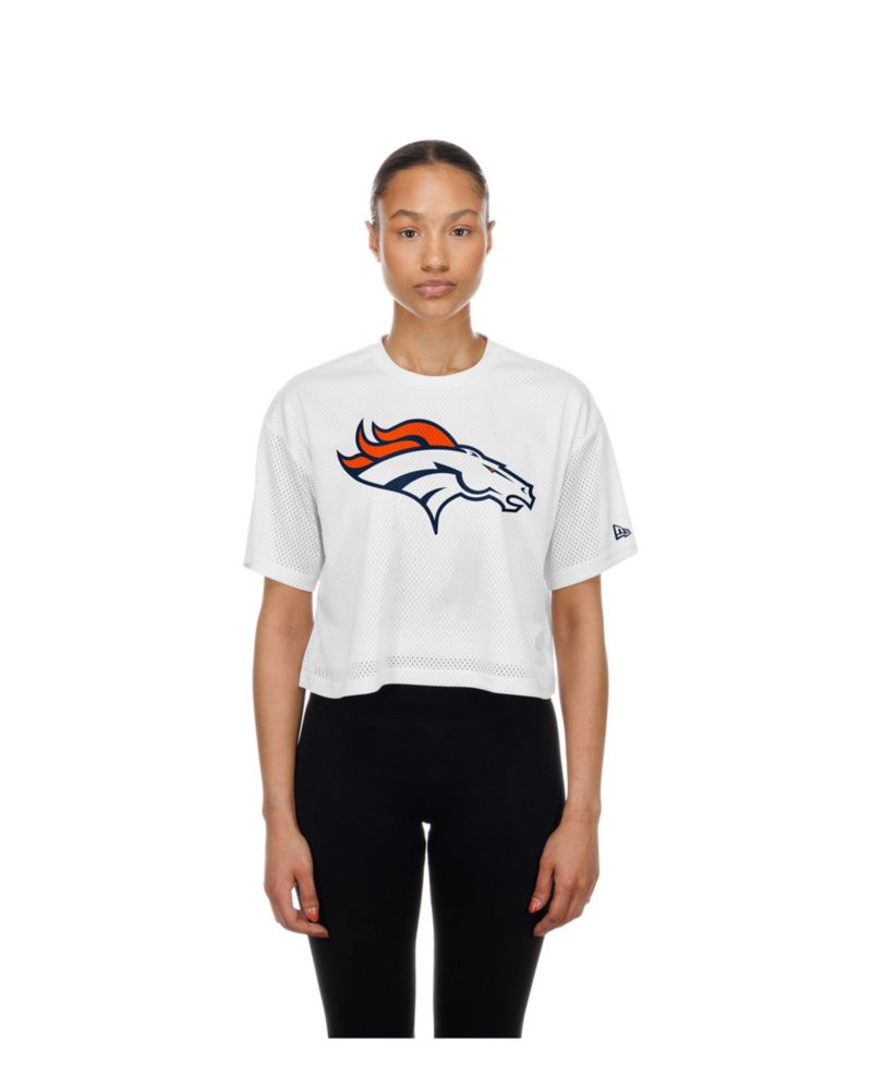 Women's White Denver Broncos Summer Mesh Cropped Boxy T-Shirt