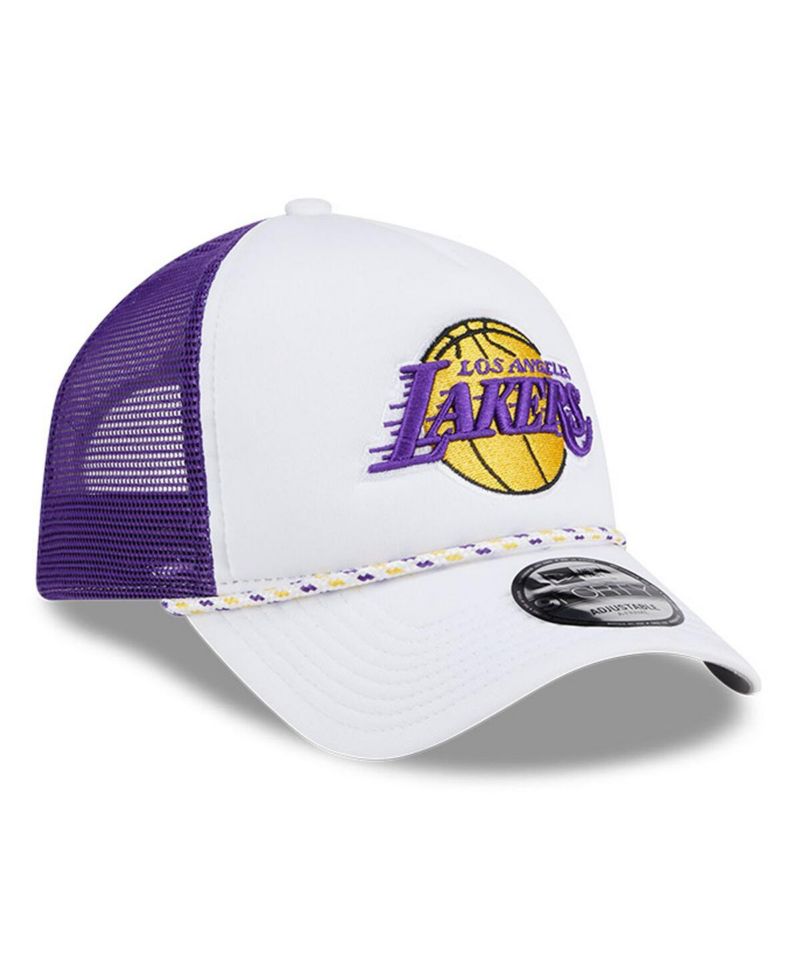 Men's White/Purple Los Angeles Lakers Court Sport Foam A-Frame 9FORTY Adjustable Trucker Hat
