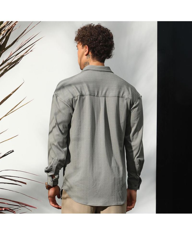 Men's Ash Grey Stripe-Textured Shirt