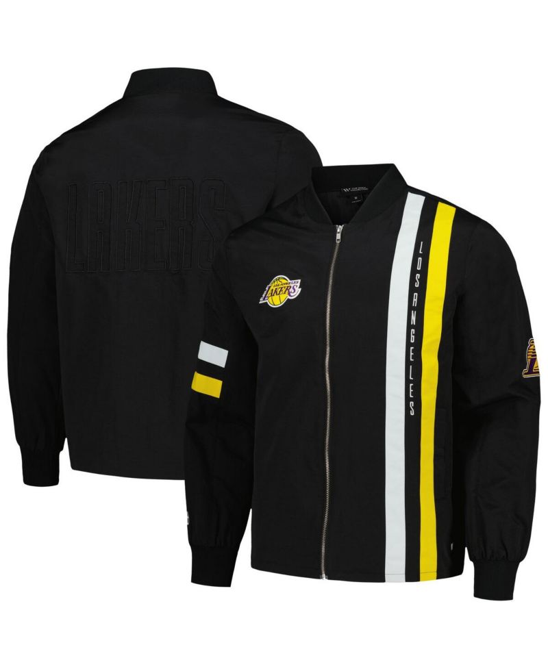 Men's and Women's Black Los Angeles Lakers Stitch Applique Full-Zip Bomber Jacket