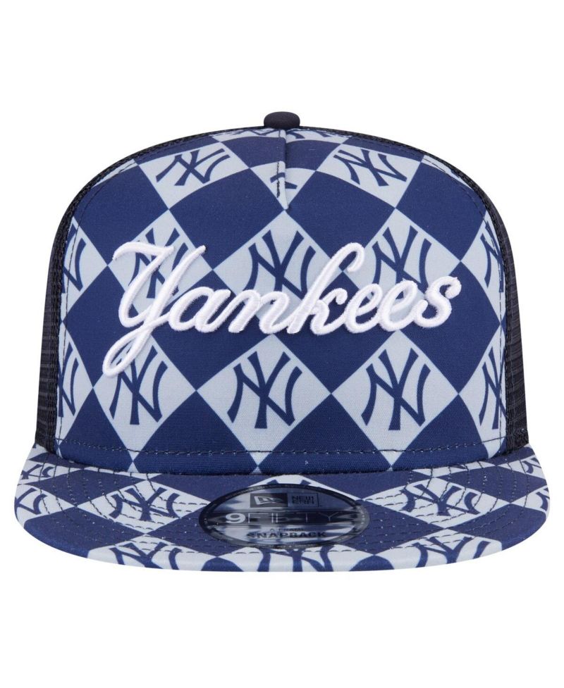 Men's Navy New York Yankees Seeing Diamonds A-Frame Trucker 9FIFTY Snapback Hat