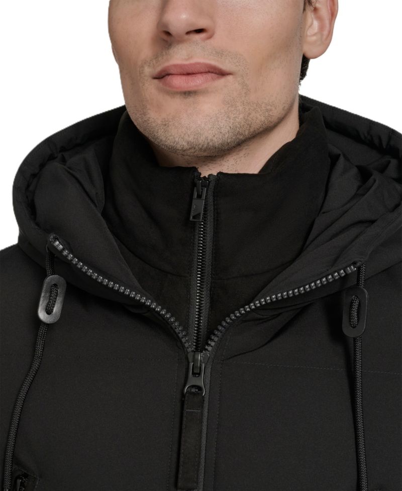 Men's Hooded Puffer Faux-Suede Bib Jacket